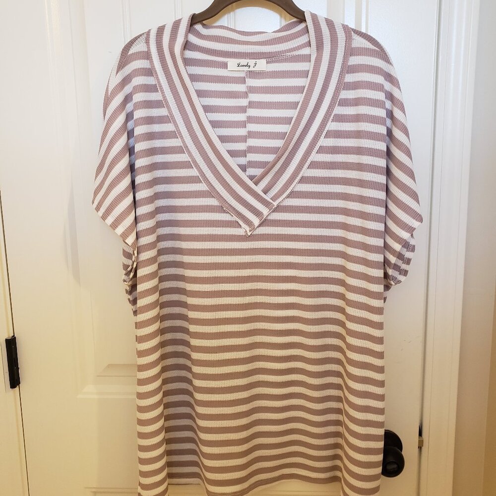 Lovely J Mauve & White Striped Top - 1XL